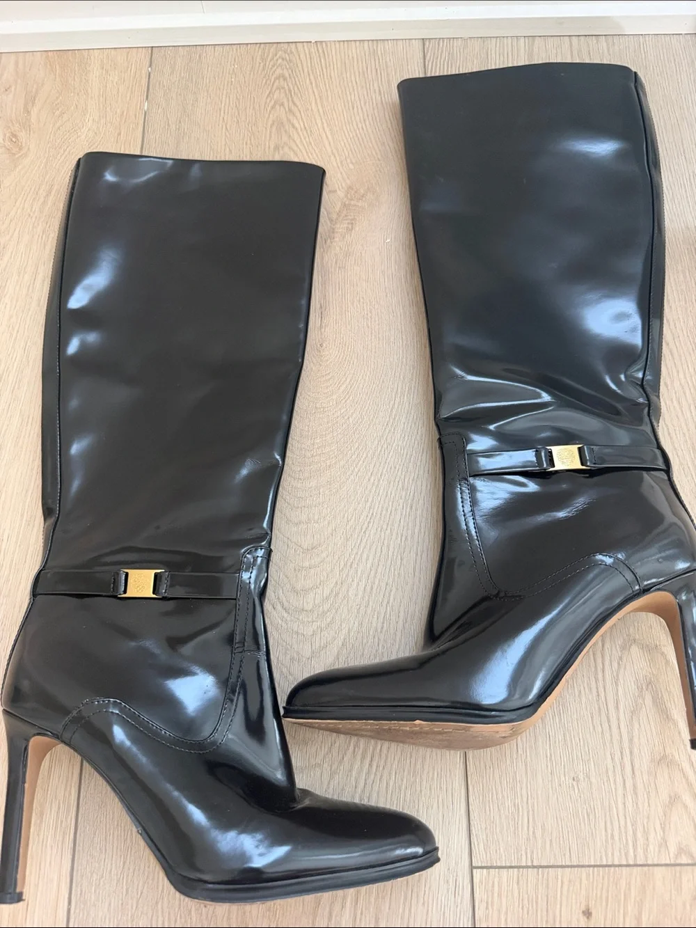 Vince Camuto Black Patent Over-the-Knee Stiletto Boots